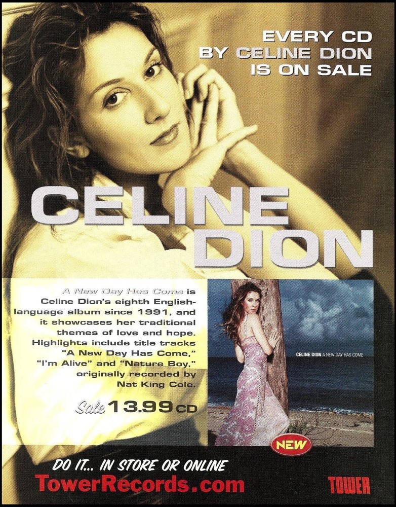 Celine Dion A New Day Has Come album ad 2002 Tower Records advertisement print