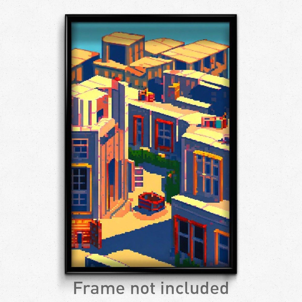 8-Bit Psychedelic Shantytown Pixel Art Poster - Trippy Video Game Print
