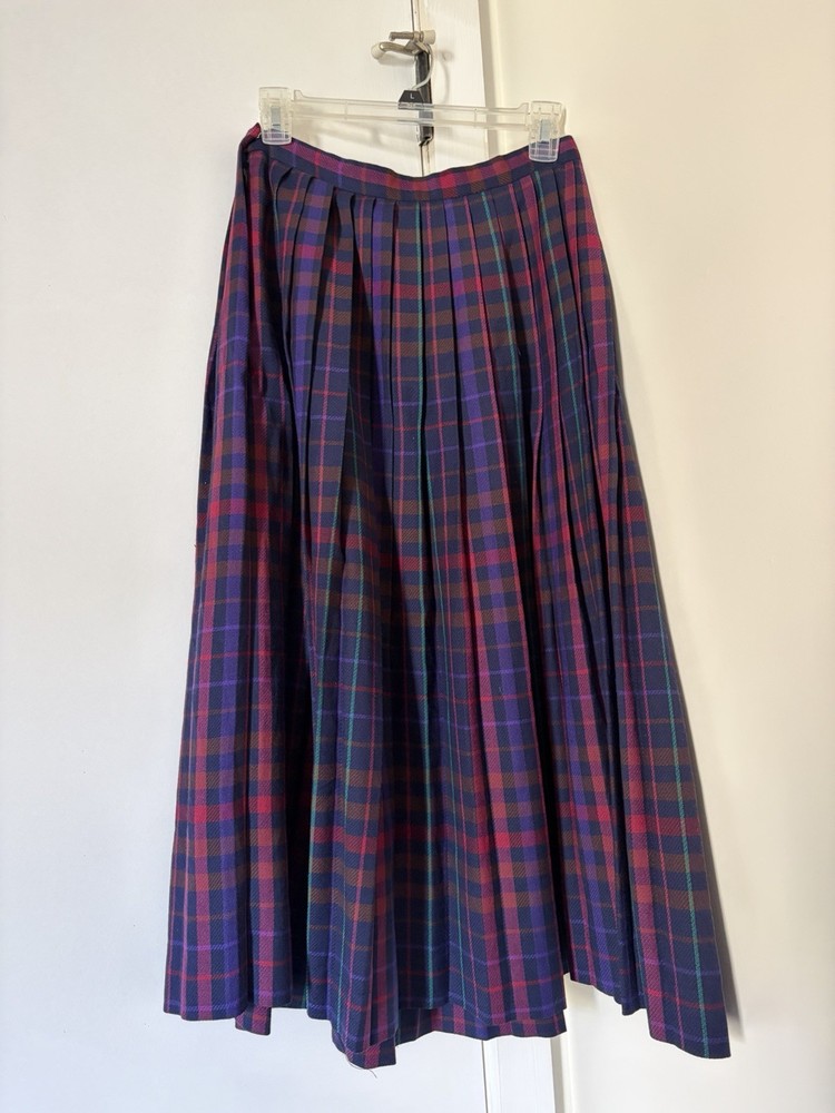 Evan-Picone Vintage 100% Wool Skirt Purple Blue Green Plaid Women's