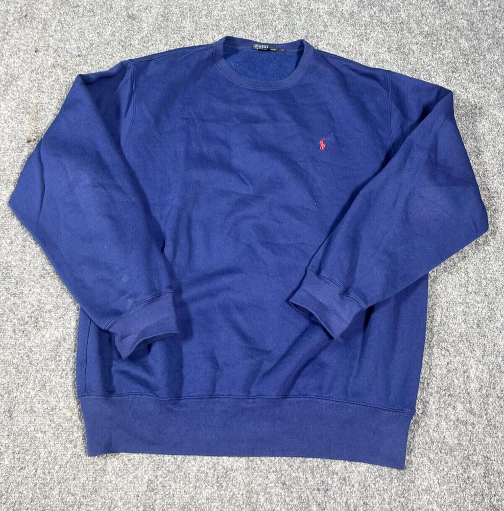 Men's Blue Crew-Neck Long Sleeves Pullover Sweater Size L