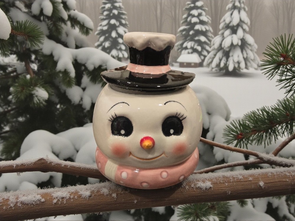 New Holiday Christmas Pink Frosty the Snowman Cookie Jar Kitchen Room Decor
