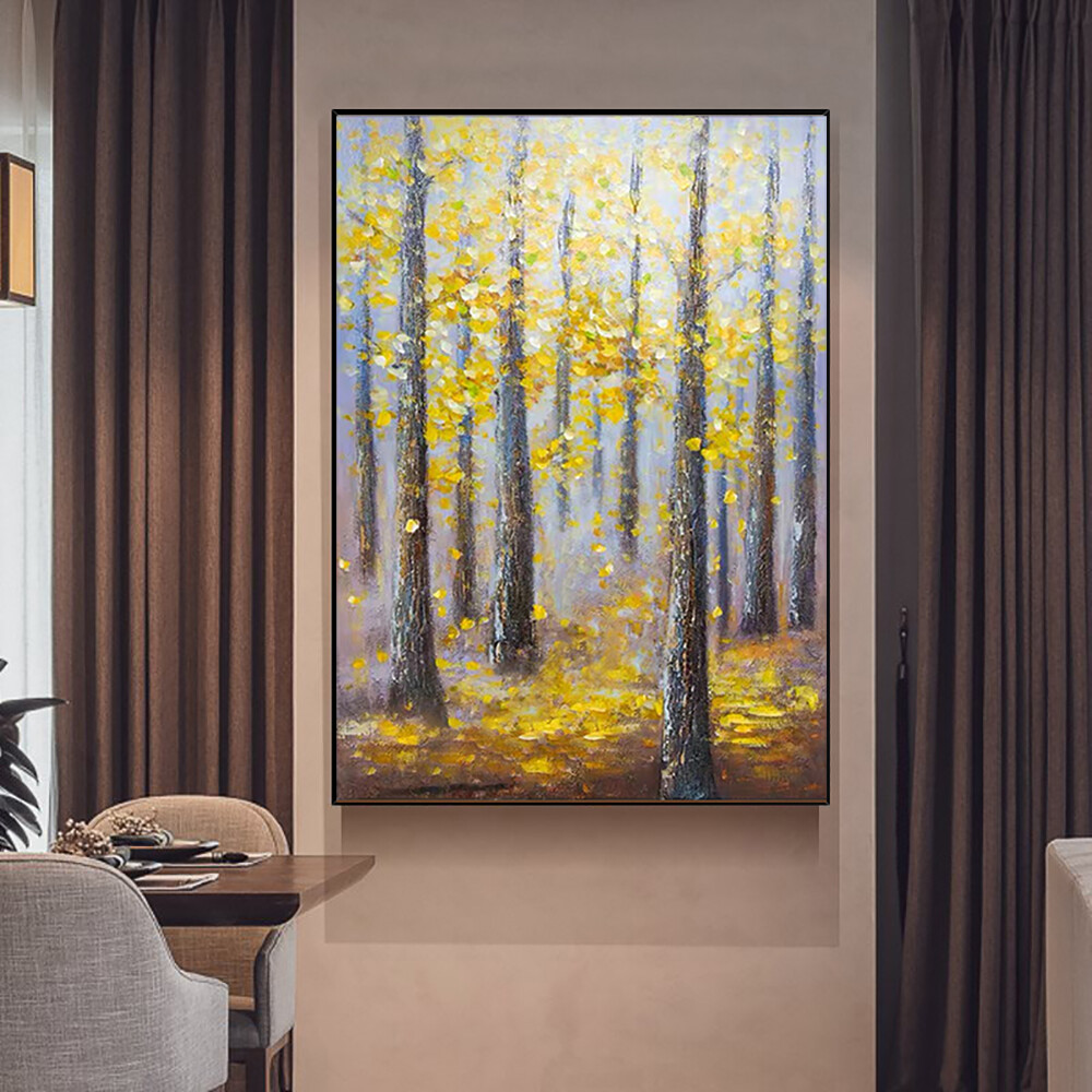 Large Size Hand Painted Wall Art Oil Painting Abstract Landscape Forest Tree-image