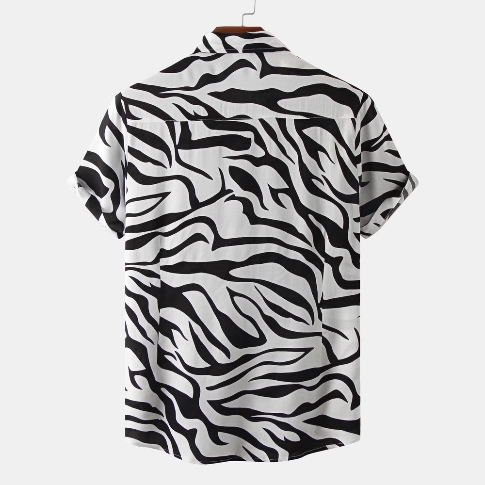 Mens Hawaiian Shirt Zebra Cheetah Animal Print Button Up Collar Beach Tropical