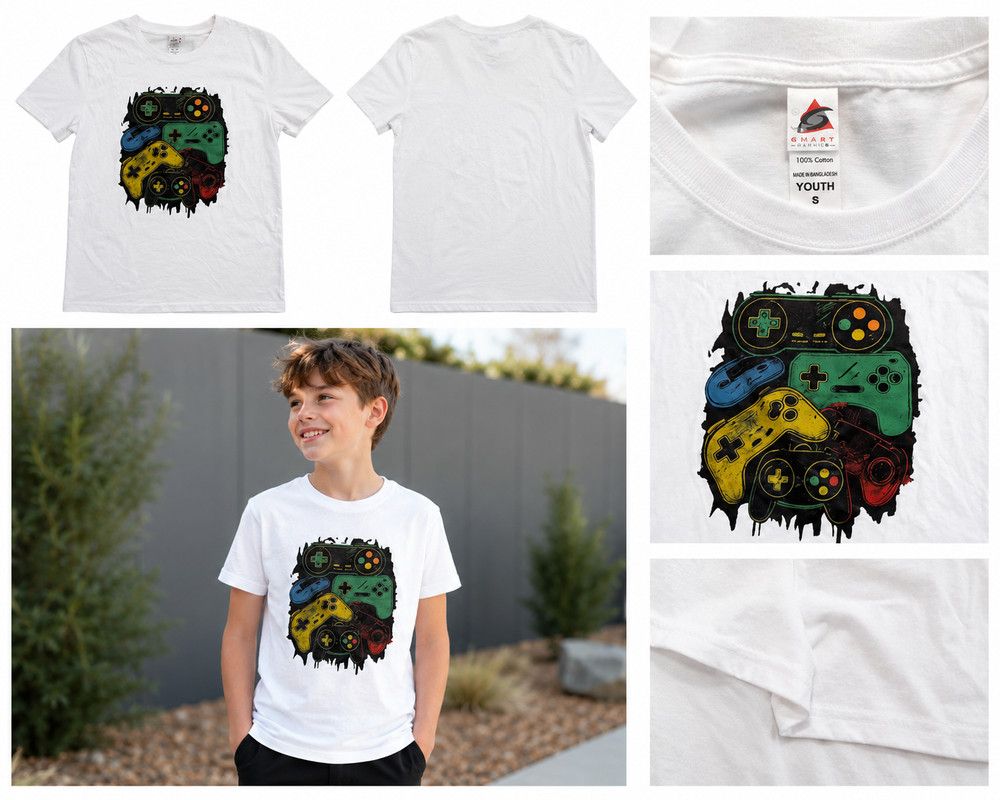 Youth Gamer Graphic T-Shirt – White – Size Small