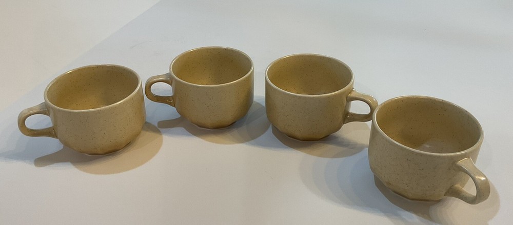 Set Of 4 Mikasa Indian Feast Speckled Biscuit Mid Century Modern Coffee Cup