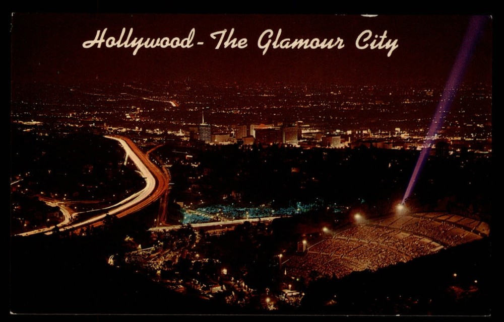 Hollywood California Glamour City night aerial view lights time lapse ~ postcard