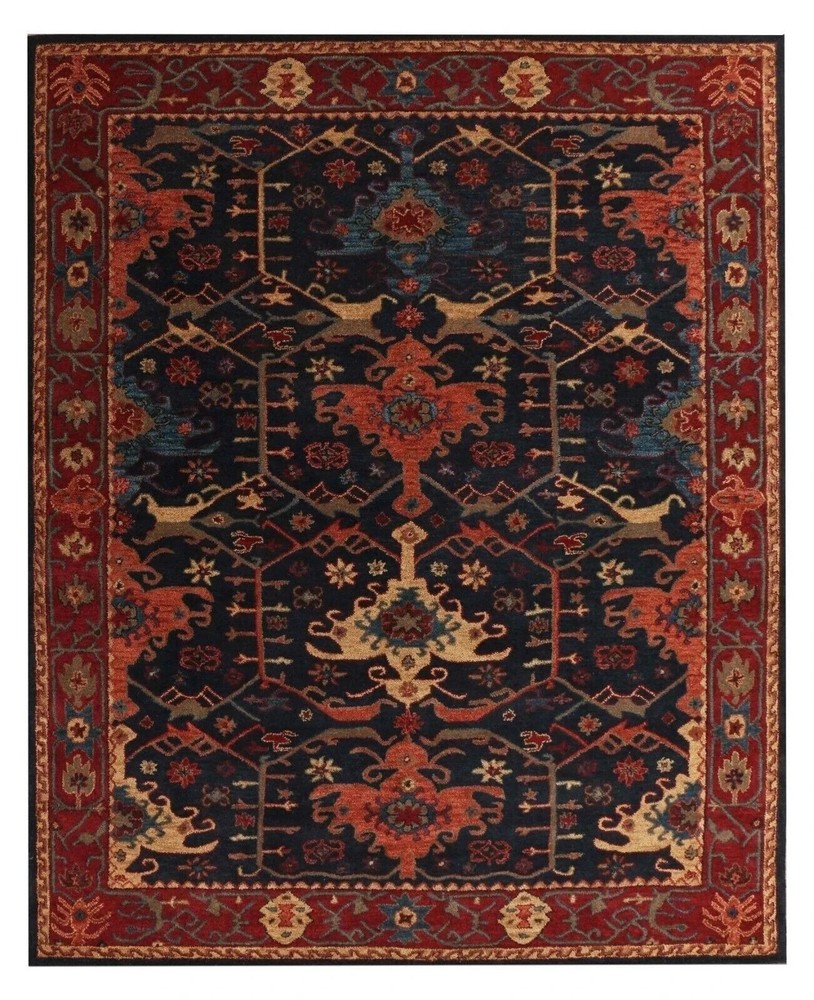 Hand-Tufted Rust Red Floral Wool Area Rug Traditional Handmade Carpet for Living