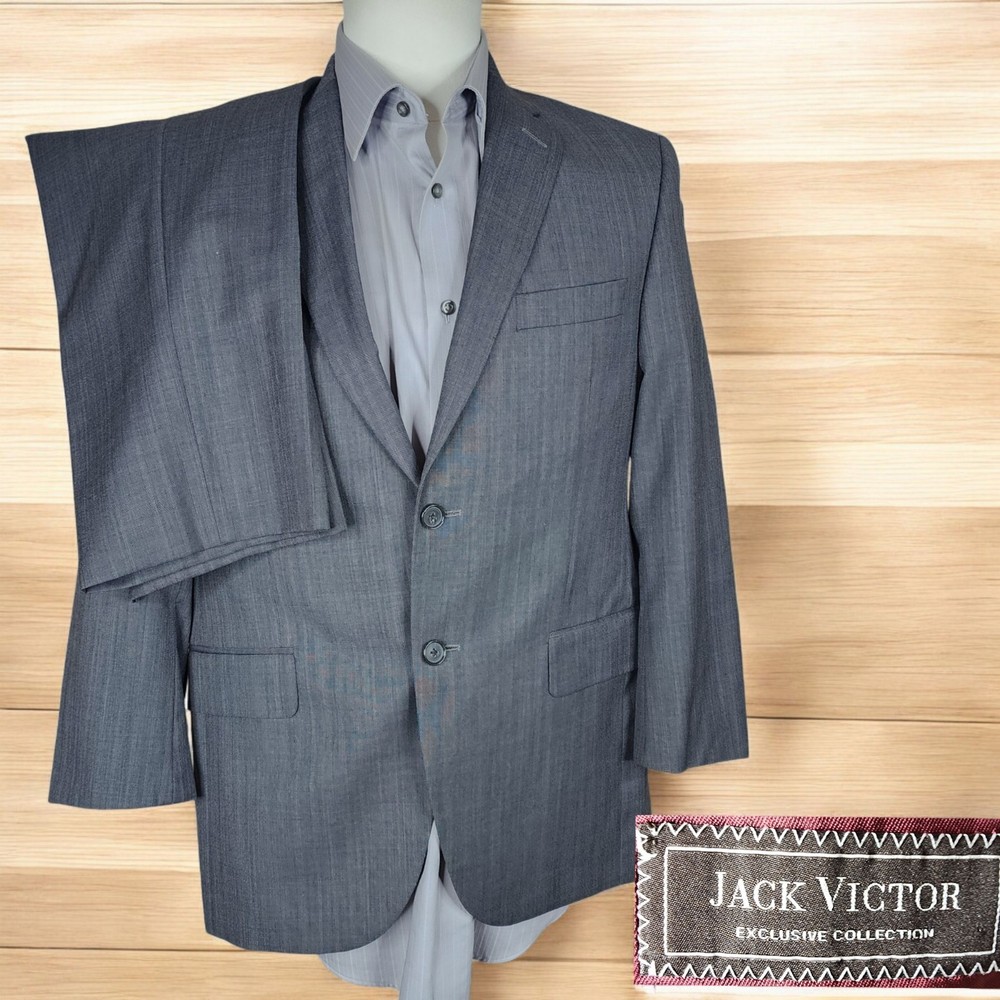 Jack Victor 2 Piece Suit Mens 38S/38XS 32X26 Gray Stripe DV Canada Wool