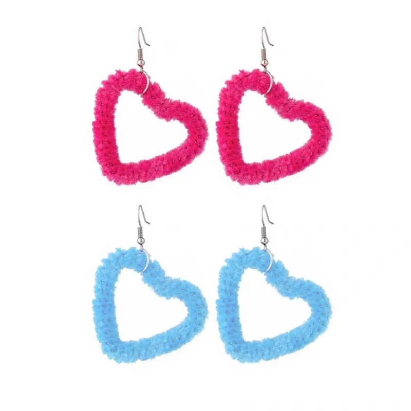 Sweet Cool Plush Heart Dangle Earrings for Stylish Jewelry Lovers