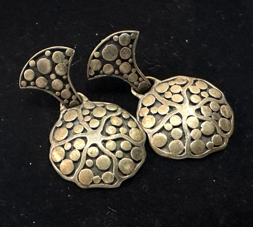 Vintage Circle Floral Dangle Earrings MARKED 925 Sterling Silver Jewelry Lot H