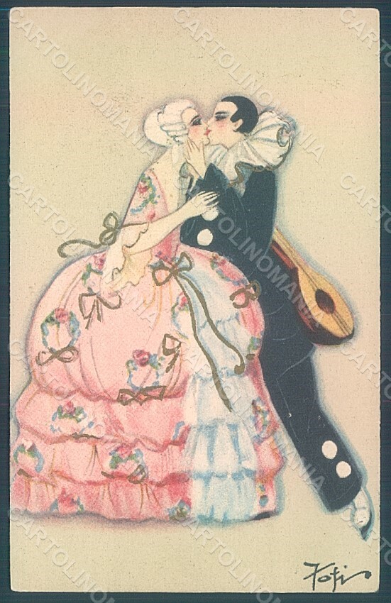 Artist Signed Chiostri Fofi Pierrot Lady Mandolin serie 165 postcard HR2424