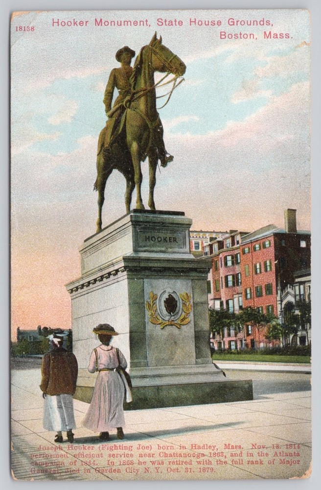 Vintage Hooker Monument Boston Massachusetts State House Grounds Postcard 1909