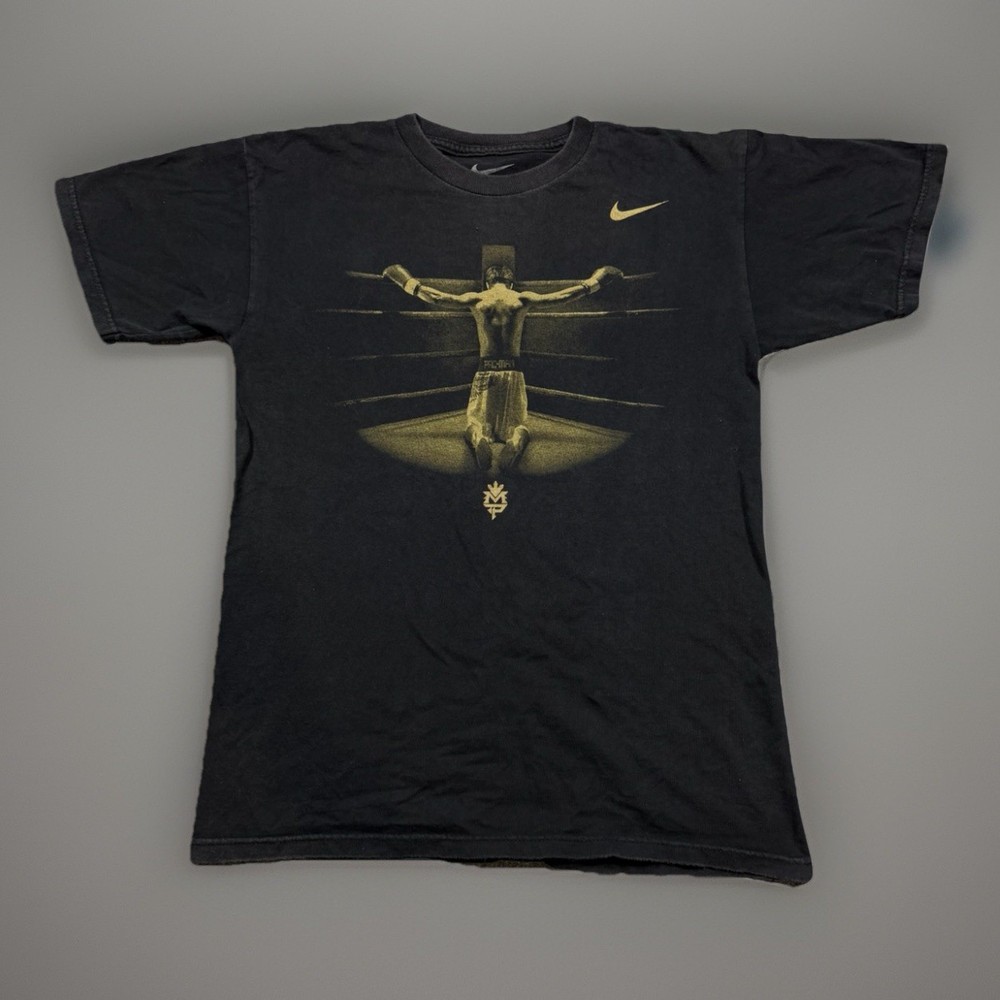 Nike Manny Pacquiao Phillipines Boxing Jesus Cross Black T Shirt Mens Size SmallPAC Man