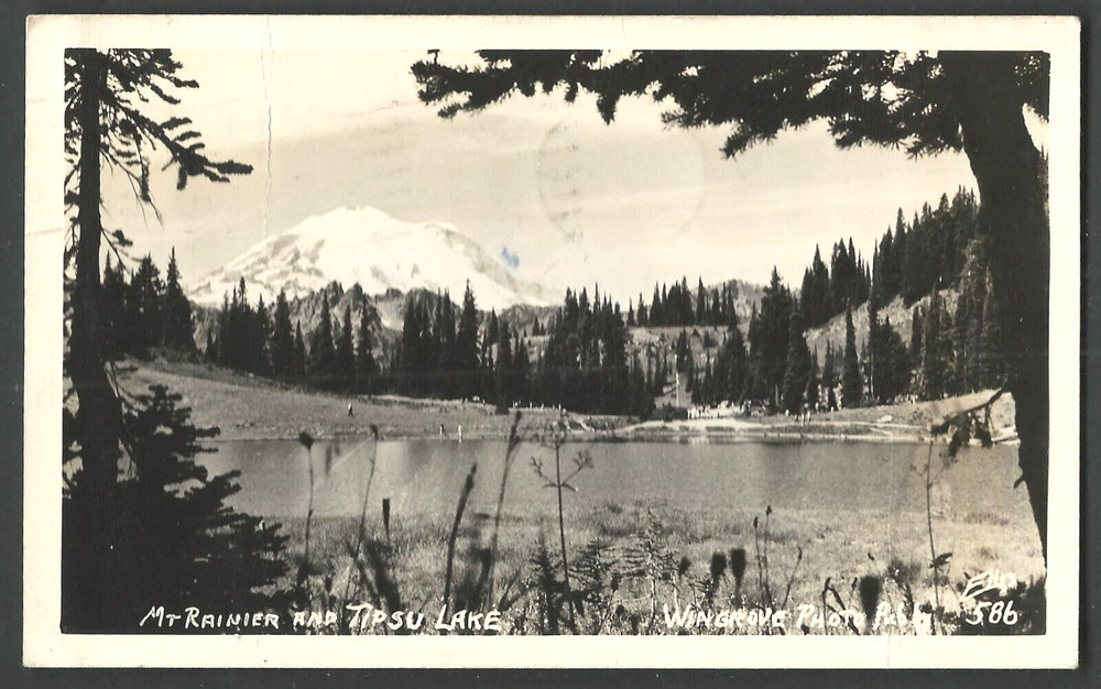 MT. RAINIER & TIPSU LAKE WASHINGTON 1947 RPPC Wingrove Real Photo Postcard