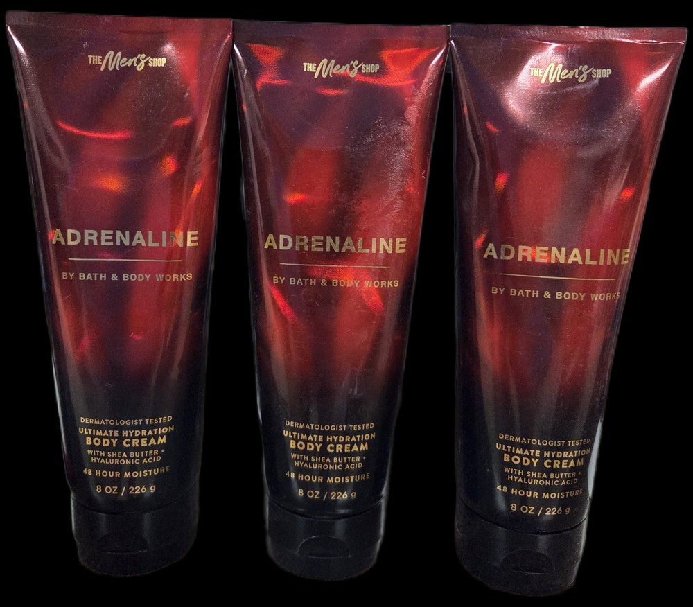 ADRENALINE LOT OF 3 MENS CREAM TUBE LOTIONS BATH AND BODY WORKS DISCONTINUED