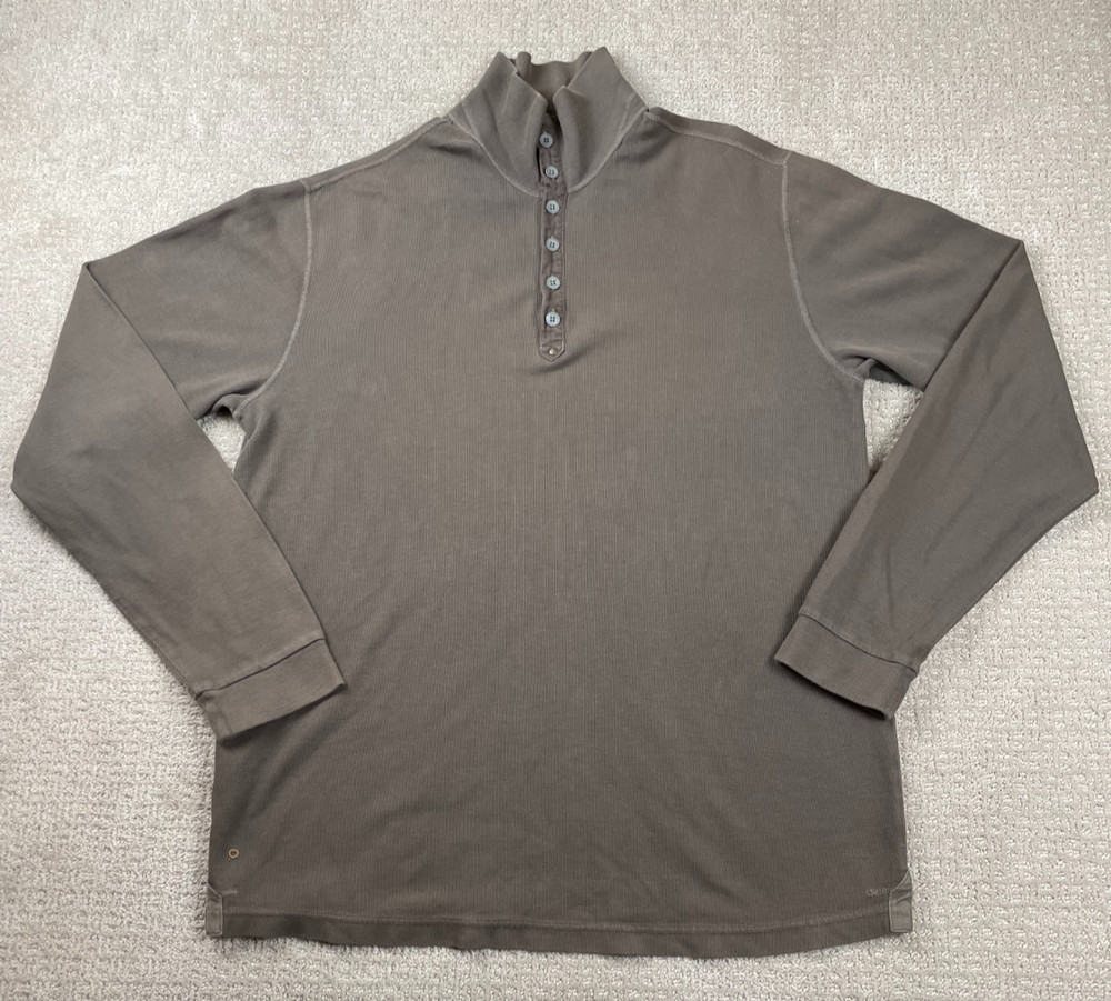 Tommy Bahama Sweater Mens Large Tall Brown Henley Mock Neck Pullover Stretch