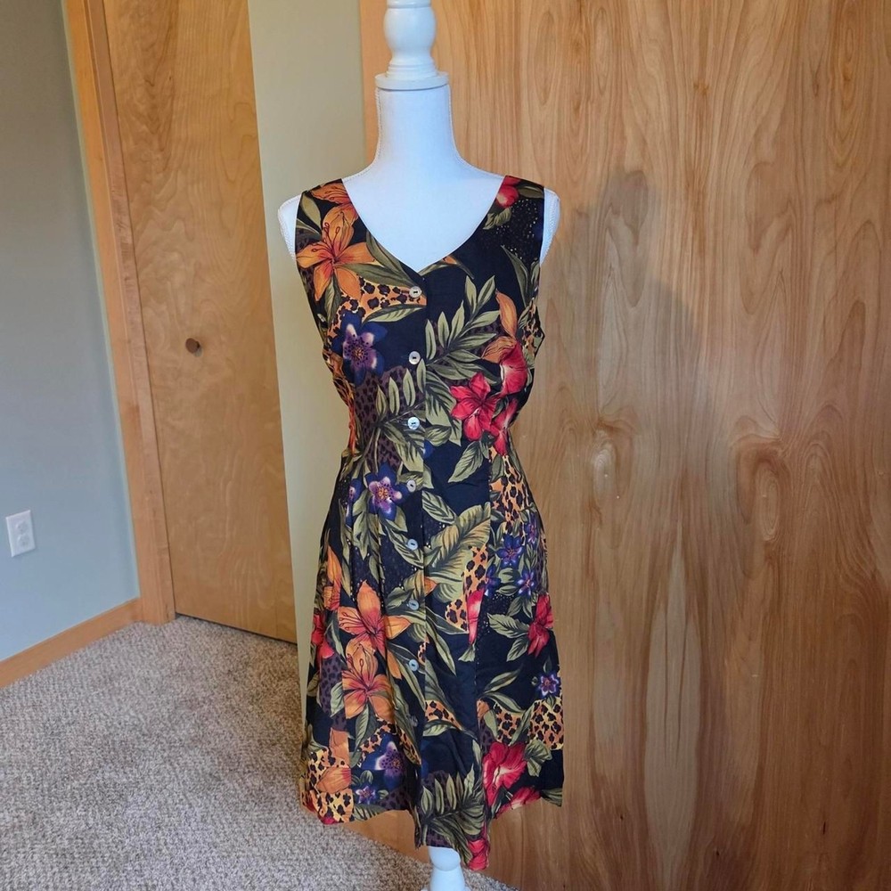 vintage y2k hawaiian tropical print mini dress size 10