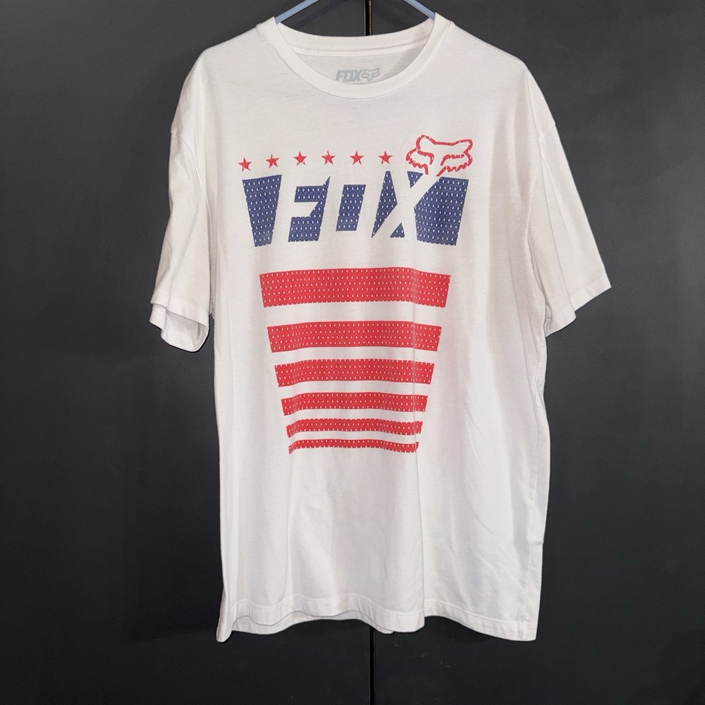 Fox Racing T Shirt White Red Blue Y2K XL Moto Skate Grunge Racing Race