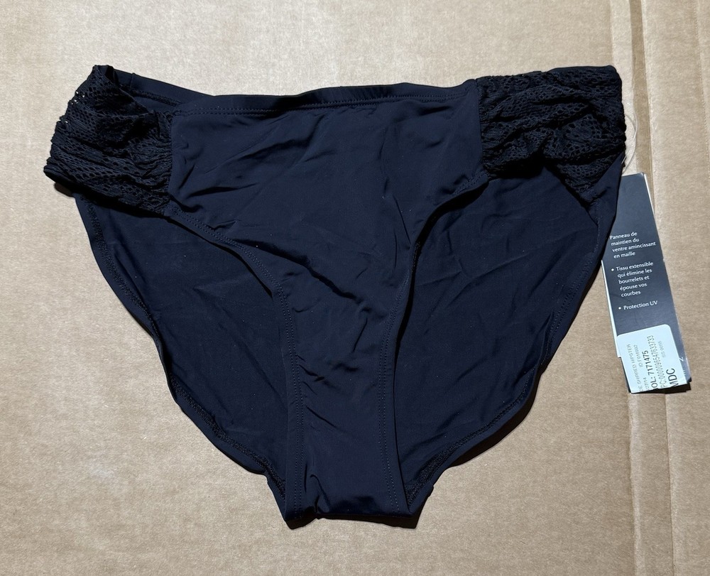 Women’s Jones New York Swim Bikini Bottom Size 10 Black Side Shirred Hipster NWT