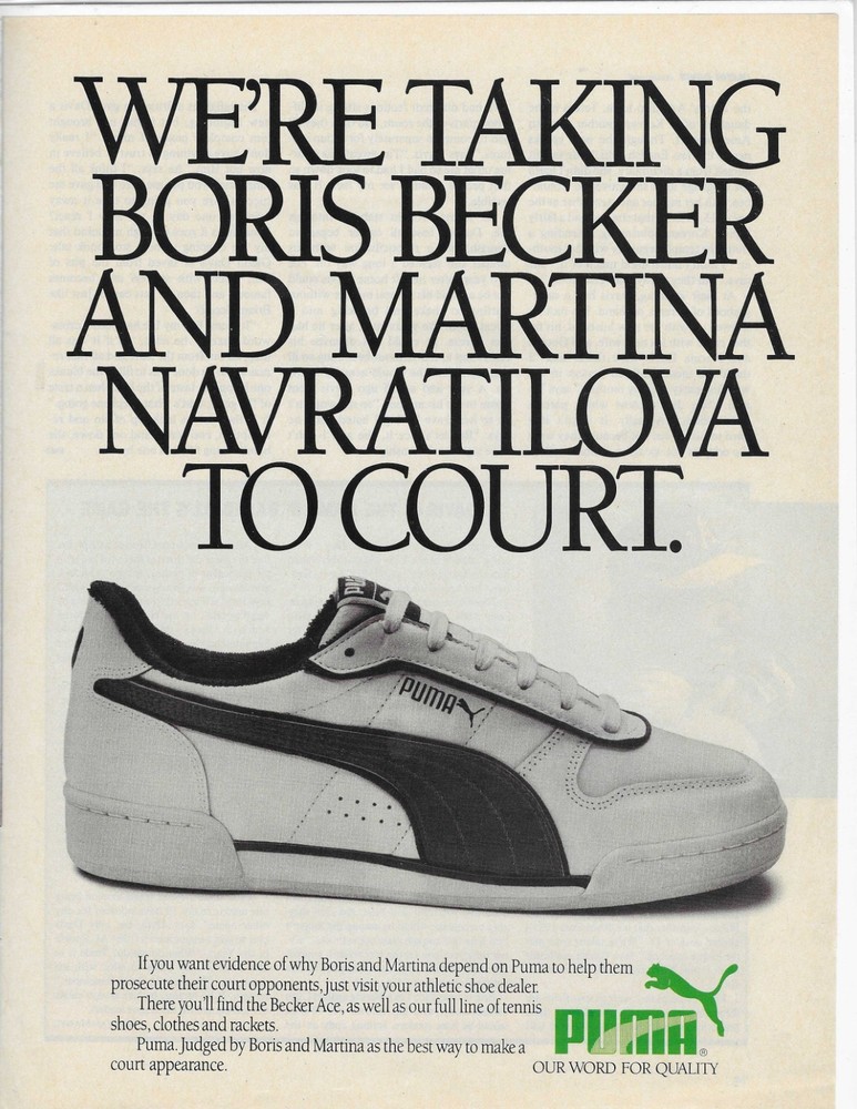 TENNIS BORIS BECKER and MARTINA NAVRATILOVA  PUMA  ORIGINAL PRINT AD