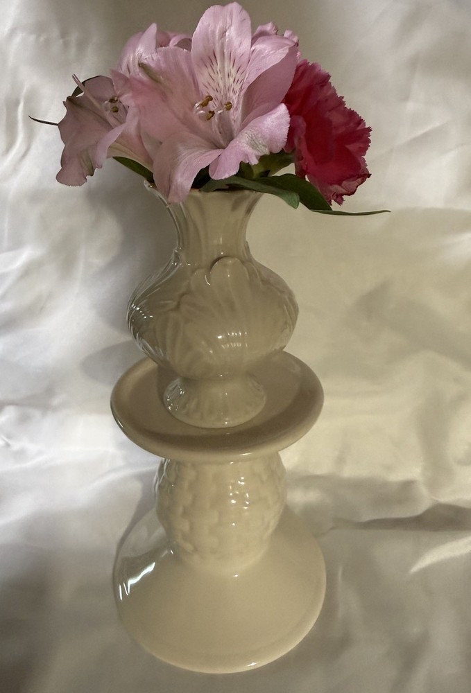 Longaberger Ivory Woven Traditions Pedestal Pillar Candle Holder 5”