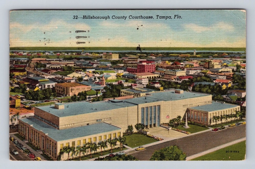 Tampa FL- Florida, Hillsborough County Courthouse, Aerial Vintage c1954 Postcard