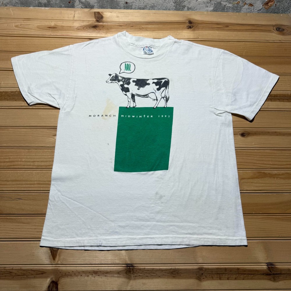Vintage 1992 Hanes Mo-Ranch Midwinter Cow Animal Graphic T-Shirt USA - Large