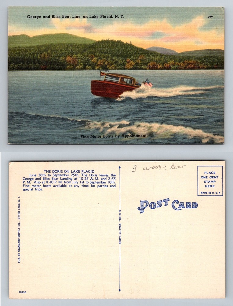Lake Placid NY-New York George Bliss Boat Line Doris Motor Boat Vintage Postcard