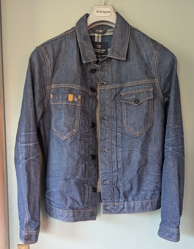 Selvedge Denim Jacket Dark Blue Pleated M/L Scotch and Soda.Excellent Condition