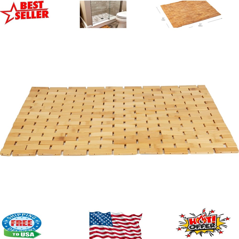 Bamboo Bath Mat with Non-Slip Grips 23.5x16.5 Spa Style