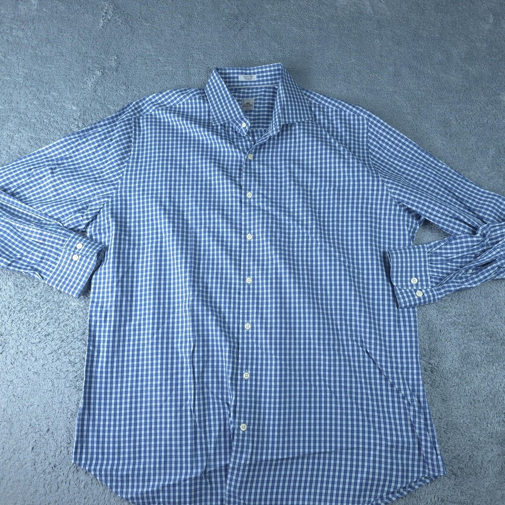 Peter Millar Shirt Mens XL Blue Check Long Sleeve Button Down Cotton Casual