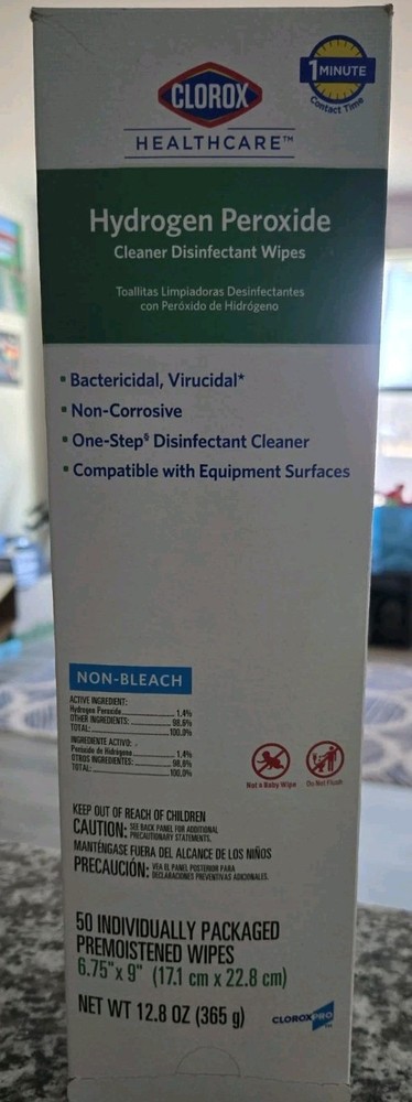Clorox Healthcare Hydrogen Peroxide Cleaner Disinfectant Wipes 60 Individual Pc