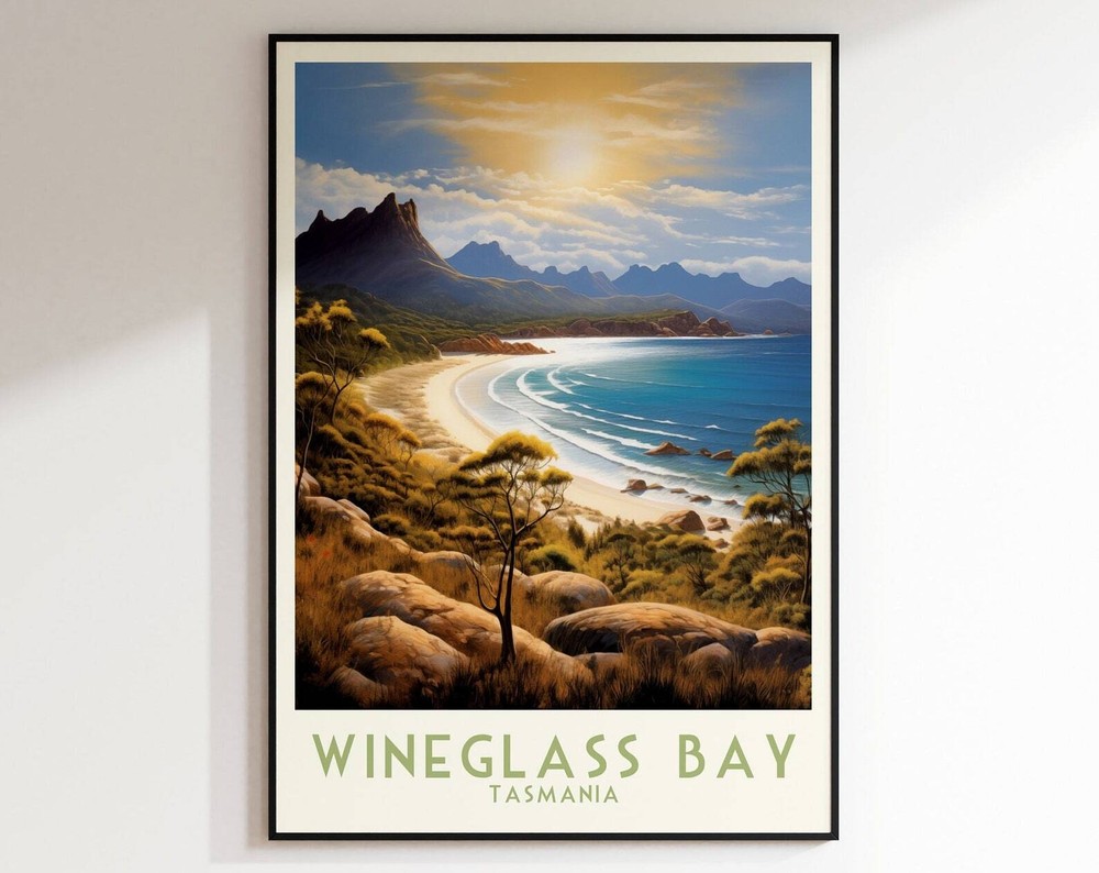 Wineglass Bay Travel Print Tasmania Print Australia Home Decor Retro Wall Art