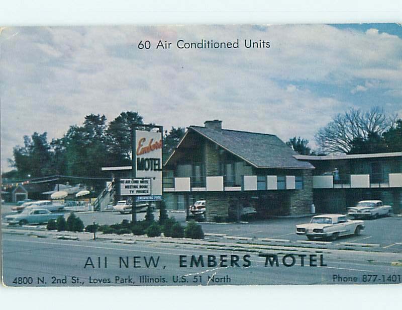 Slight Wear - Pre-1980 OLD CARS & EMBERS MOTEL Loves Park Illinois IL u2916