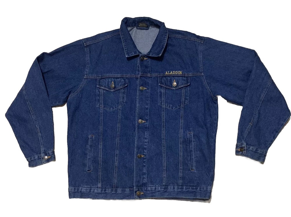 Y2K Vintage Las Vegas Aladdin Casino Graphic Denim Jacket Size L Mosaic abstrac-image
