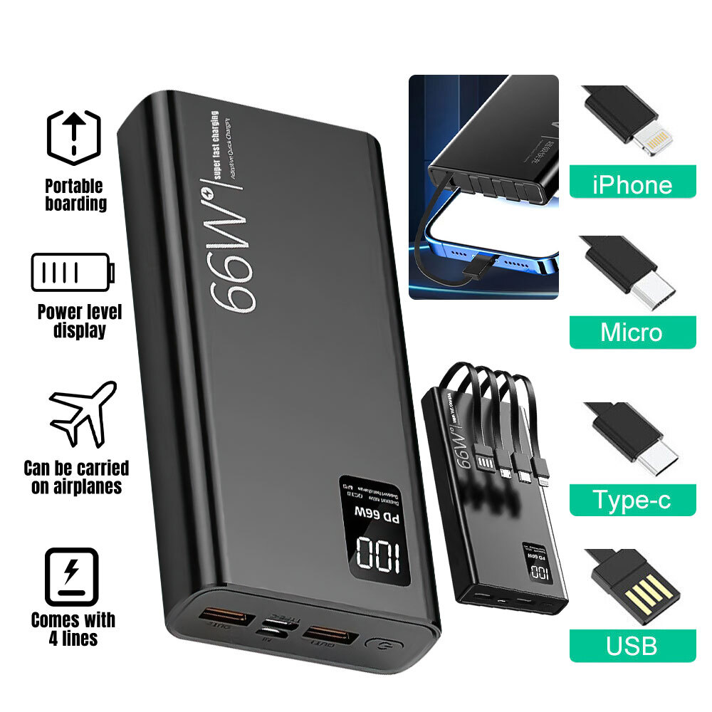 40,000mAh 66W Portable Power Bank with LCD for Fast Phone Charging