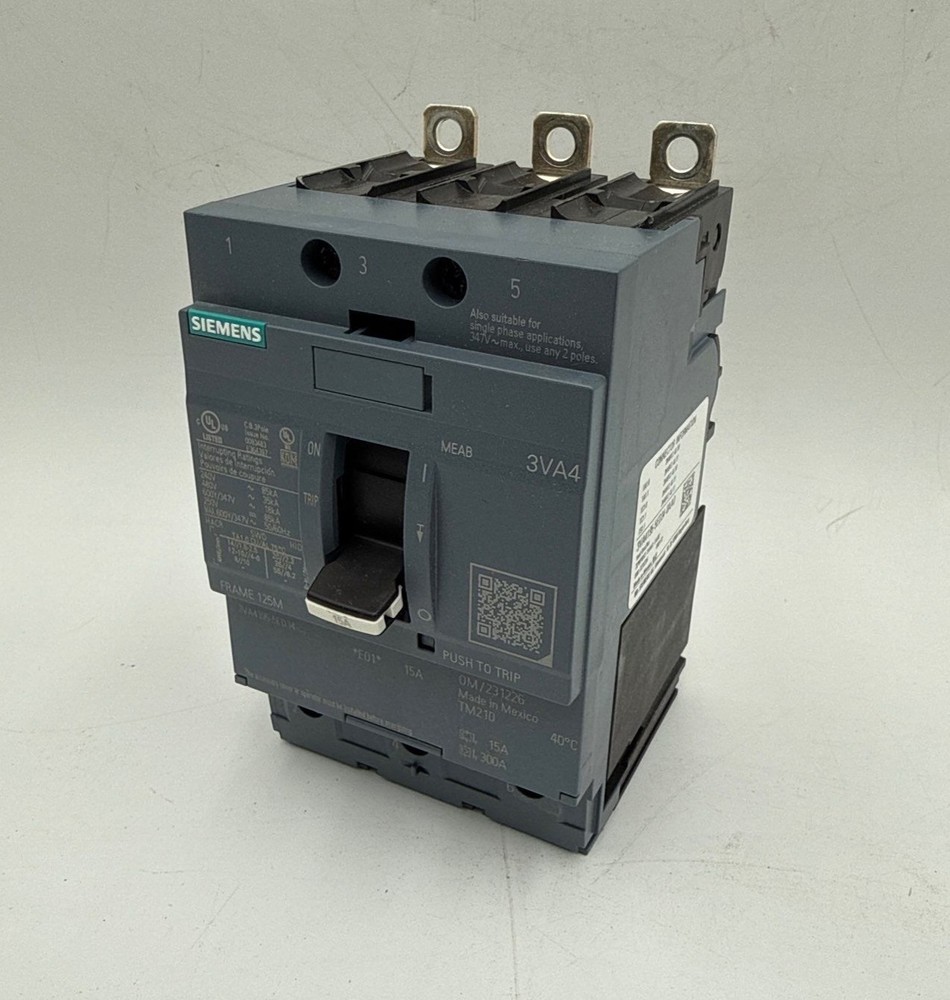 Siemens 3VA4195-5ED34-0AA0 Circuit Breaker 15A 3P 600V 3VA4 15 Amp Frame 125M