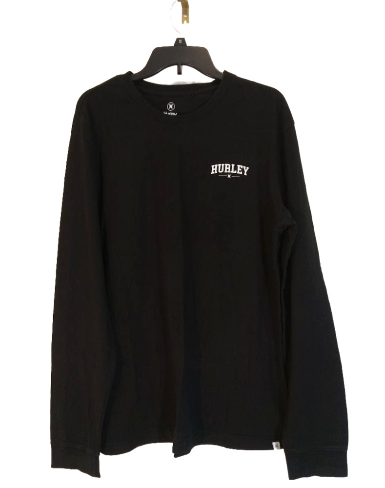 Hurley Athletic Shirt Mens XL Black White Logo Performance Long Sleeve Stretch