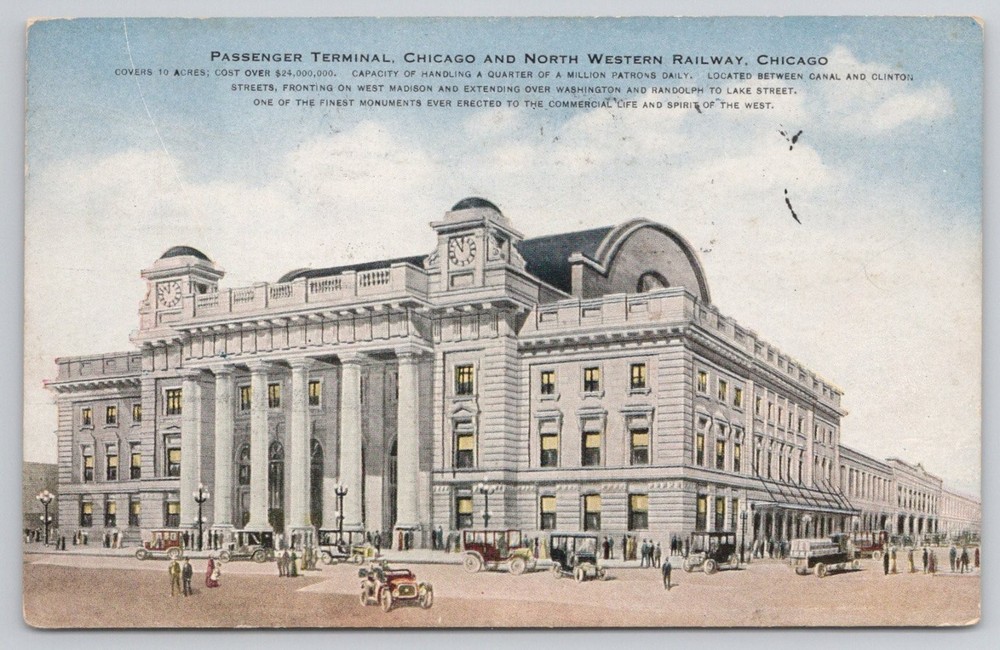 1923 Chicago & North Western Railway Passenger Terminal Postcard Vintage