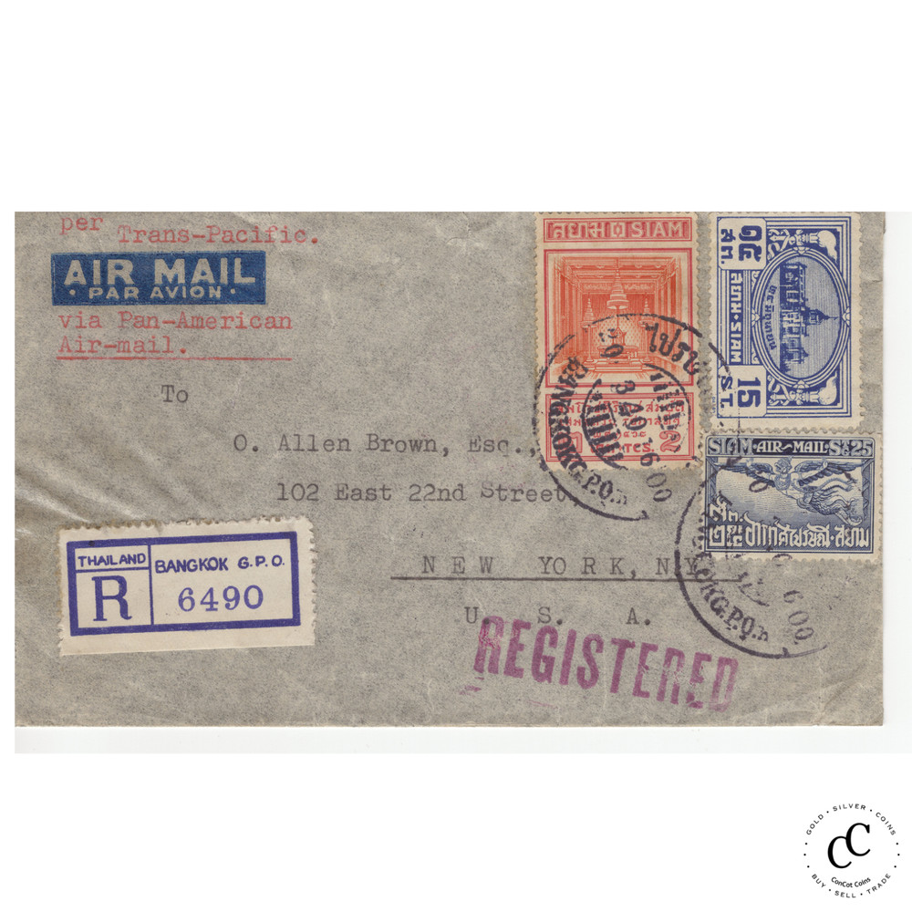 1940 Thailand Registered Cover to New York - Bangkok G.P.O Registered Label