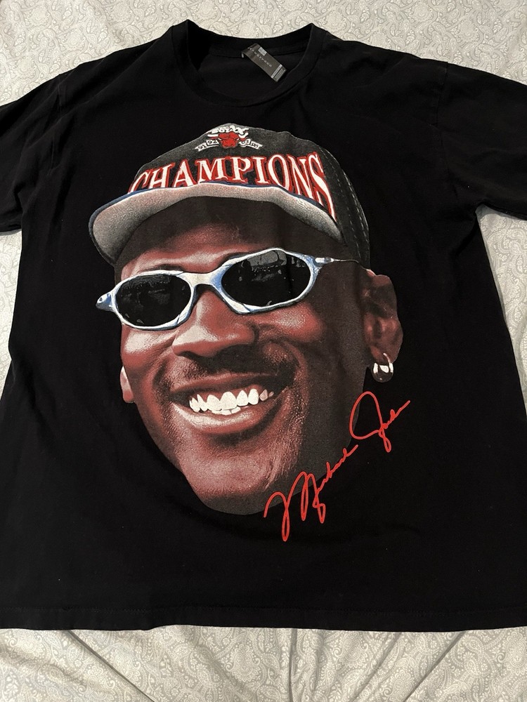 Michael Jordan Champions Graphic T Shirt Mens Large Black Player Tees Bulls