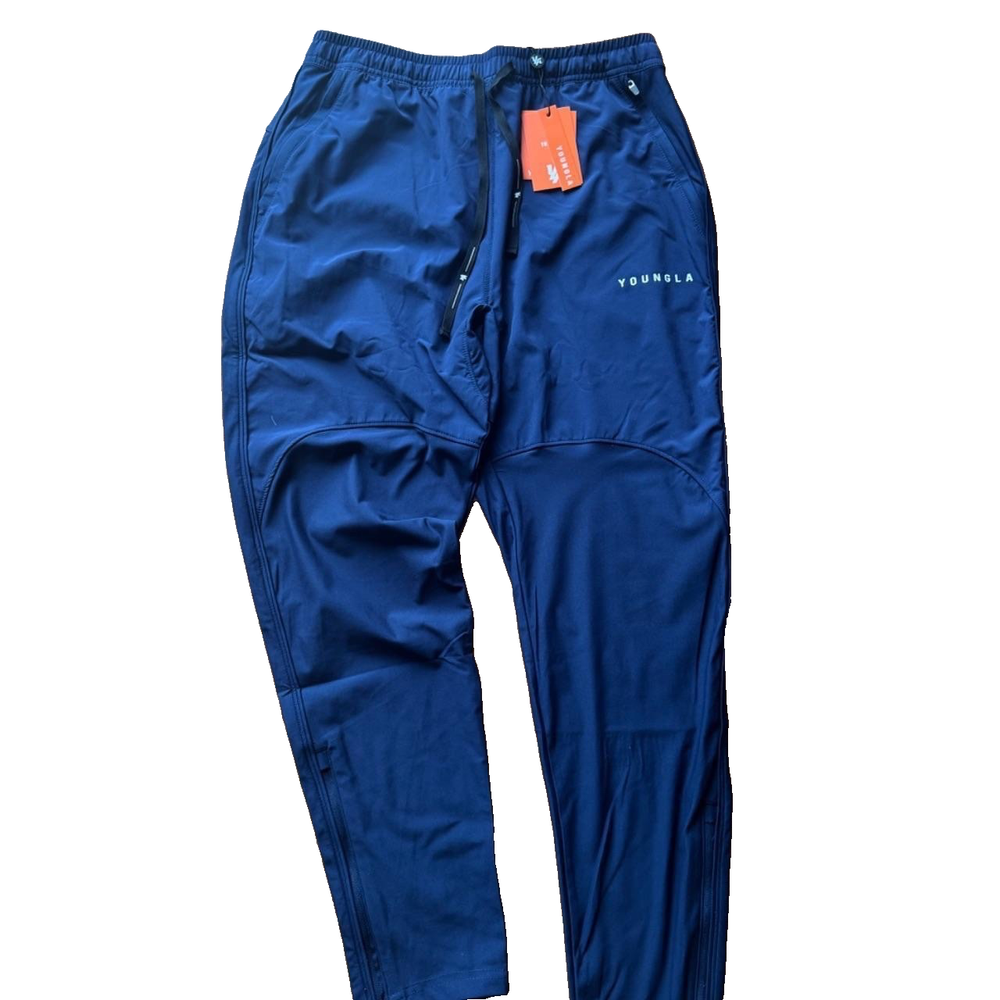 YOUNG LA SIZE SMALL JOGGERS NAVY BLUE ZIPPER POCKETS