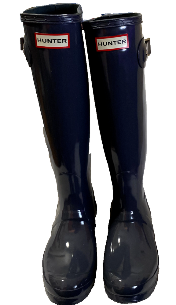 Hunter Original Tall Gloss Womens Rain Boots Navy Blue Size 6 US