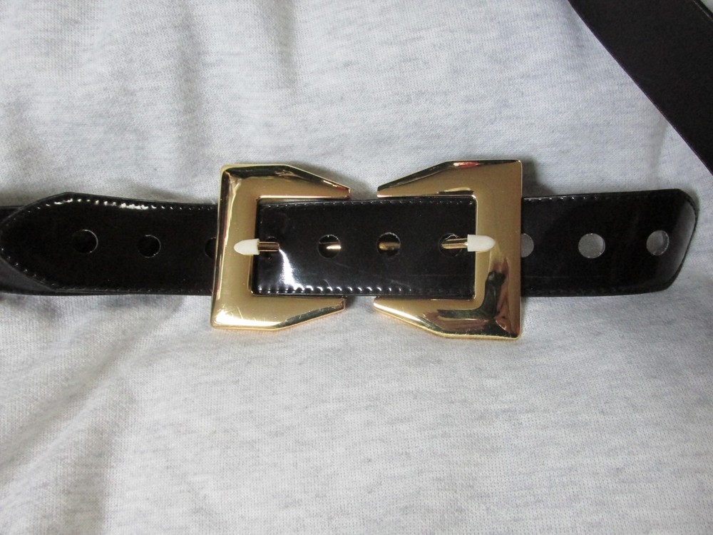 Black Shiny Faux Leather Belt with Large Buckle - Hollywood Style - Size 2X