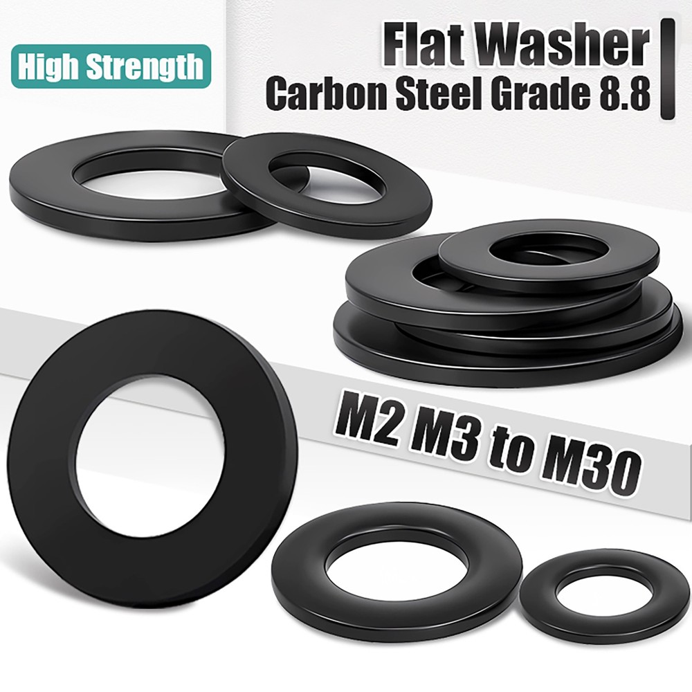 Black Flat Washers Grade 8.8 DIN 9021 Carbon Steel M2 M3 M4 M5 M6 M8 M10 to M30