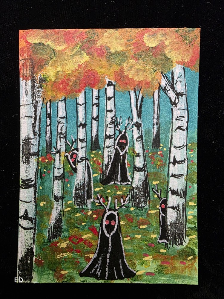 ACEO Original Fantasy Creature Autumn Forest Whimsical Gothic