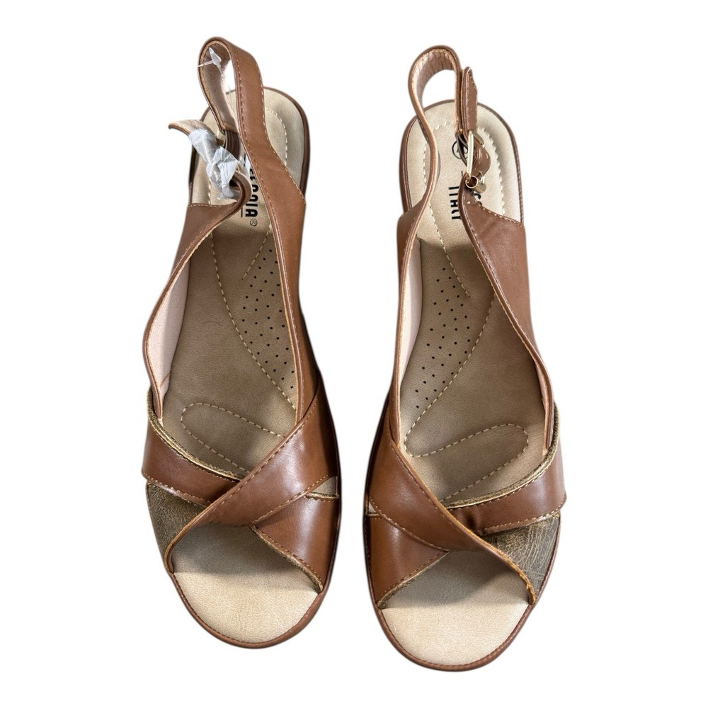 Stefania Italy Comfort Shoe Brown Wedge Sandals Size 40 EU / 9-9.5 US New