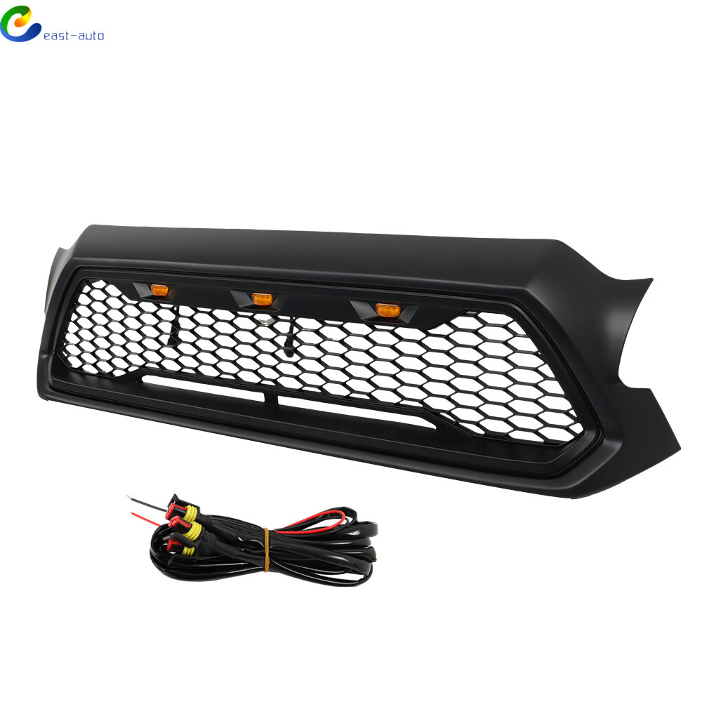 Front Grille For 2012-2015 Toyota Tacoma W/ LED Lights Matte Black Plastic Grill