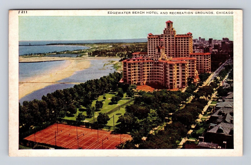 Chicago IL-Illinois, Edgewater Beach Hotel, Recreation Grounds Vintage Postcard
