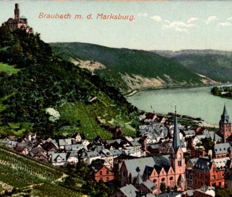 Antique DB Postcard Braubach Rhine River Germany Marksburg Castle c1900s